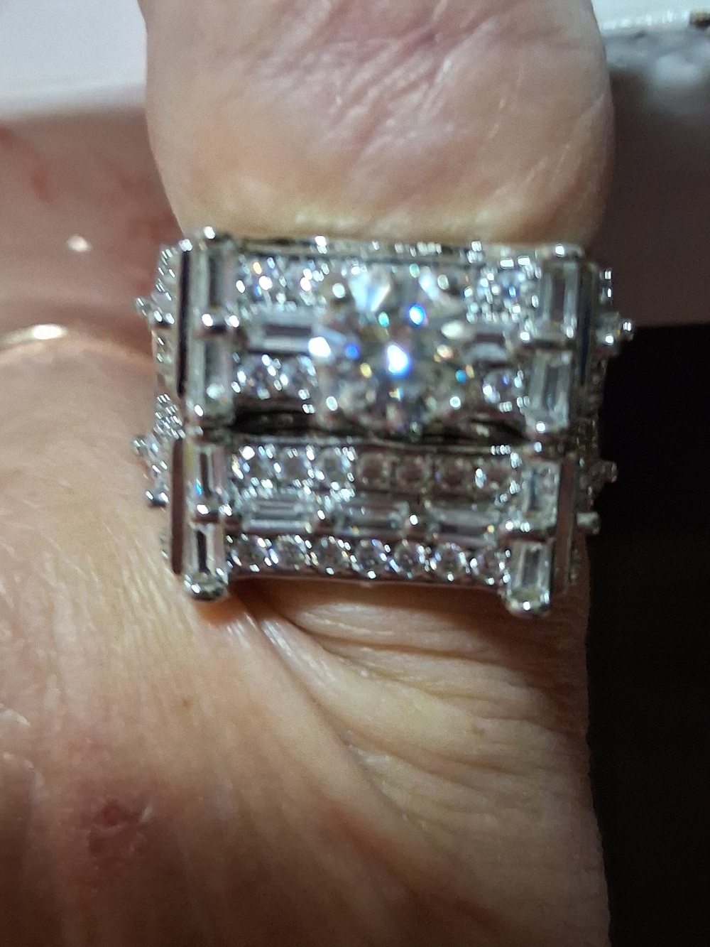 Source Unknown Silver-Tone Multi-Row Crystal Cluster Ring - White